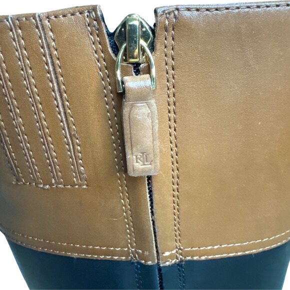 Ralph Lauren Justine Riding Boots Black Cognac Leather 7B NWT MSRP $275 - Picture 7 of 9